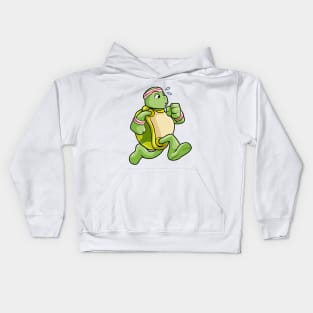 Turtle as jogger with a sweatband Kids Hoodie